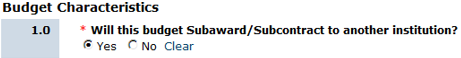 Screenshot of Funding Proposal SmartForm 2.0.1 Budget Characteristics.
