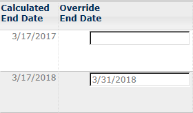 Screenshot showing Override End Date field