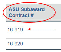 Screenshot showing link to subaward detail