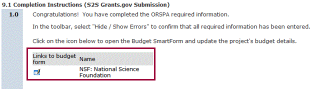 Screenshot of the "Links to budget form" section of the Funding Proposal Completion Instructions