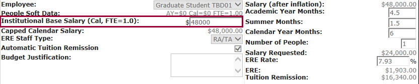 Screenshot showing $48,000 in the Institutional Base Salary field