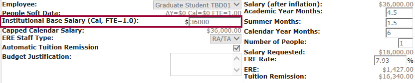 Screenshot showing $36,000 in the Institutional Base Salary field