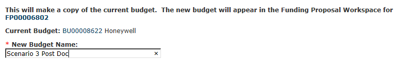 Screenshot of copy of new bodget form to give it a new name.