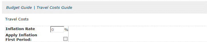 Screenshot of where to set the inflation rate to 0% on budget guide/Travel cots guide.