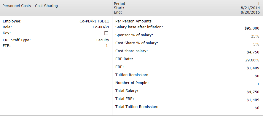 Screenshot of cost sharing grid.