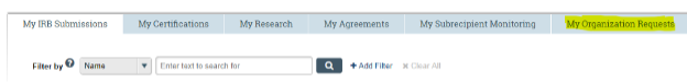 Screenshot showing location of the My Organization Requests tab